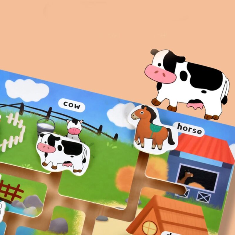 Joc Montessori Labirint Ferma cu Animale din lemn copii