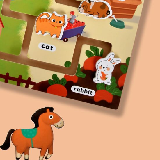 Joc Montessori Labirint Ferma cu Animale din lemn copii