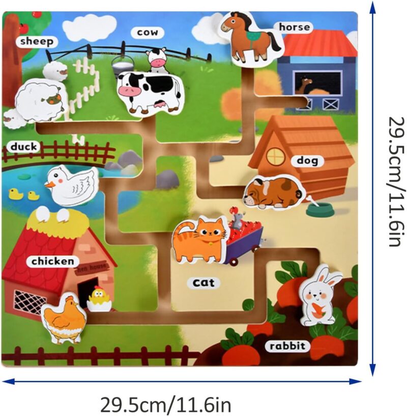 Joc Montessori Labirint Ferma cu Animale din lemn copii