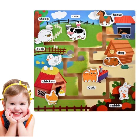 Joc Montessori Labirint Ferma cu Animale din lemn copii