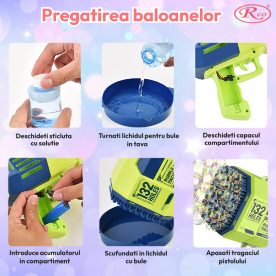 Pistol cu baloane Verde Bubble Rocket 2 rezerve pentru lichid