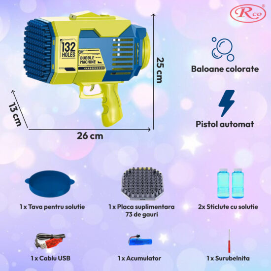 Pistol cu baloane Verde Bubble Rocket 2 rezerve pentru lichid