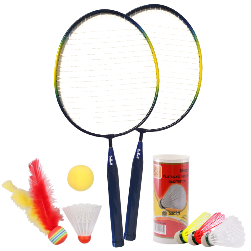 Set Palete Badmington Rachete cu fluturasi si minge moale cu pene