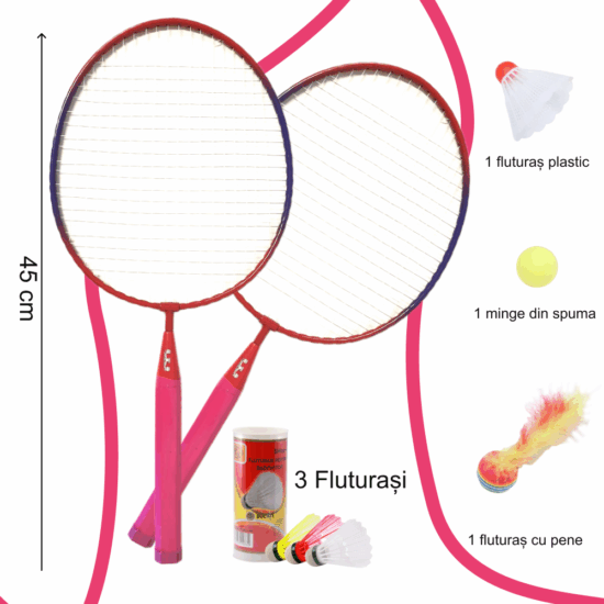 Set Palete Badmington Rachete cu fluturasi si minge moale cu pene