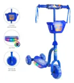 Trotineta 3 roti Albastru cu Lumini si Cosulet pentru transport