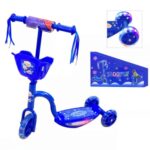 Trotineta 3 roti Albastru cu Lumini si Cosulet pentru transport