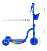 Trotineta 3 roti Albastru cu Lumini si Cosulet pentru transport