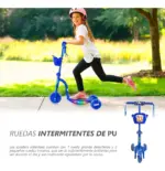 Trotineta 3 roti Albastru cu Lumini si Cosulet pentru transport