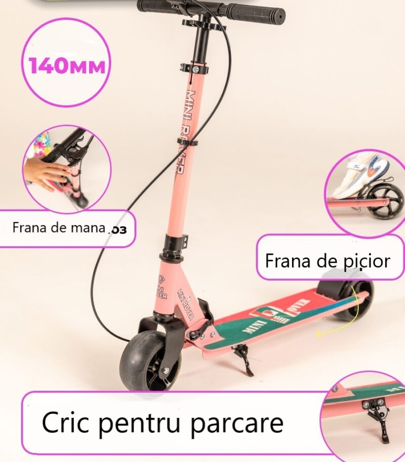 Trotineta pliabila Roz Frana de mana Spate Scooter cu Lumini