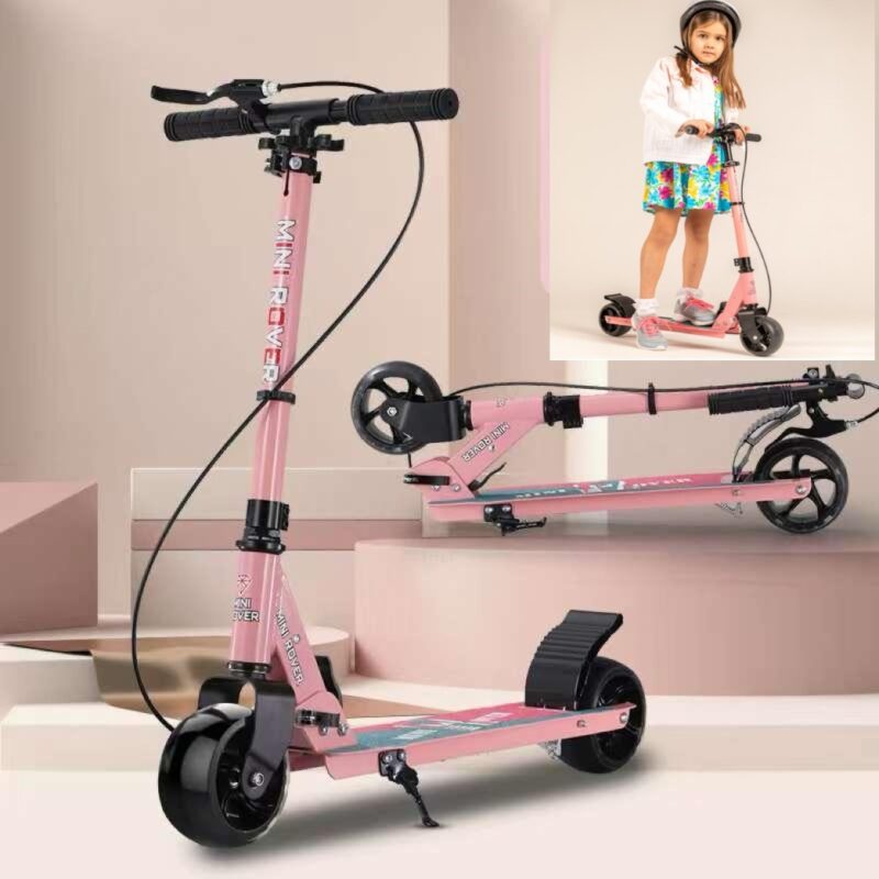 Trotineta pliabila Roz Frana de mana Spate Scooter cu Lumini