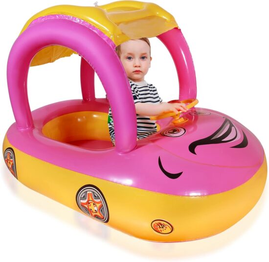 Colac Masinuta Roz cu Parasolar Barcuta gonflabila bebe