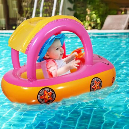 Colac Masinuta Roz cu Parasolar Barcuta gonflabila bebe