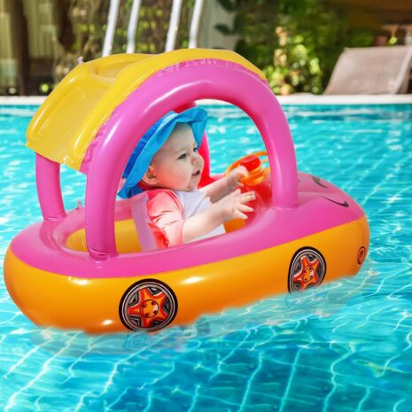 Colac Masinuta Roz cu Parasolar Barcuta gonflabila bebe