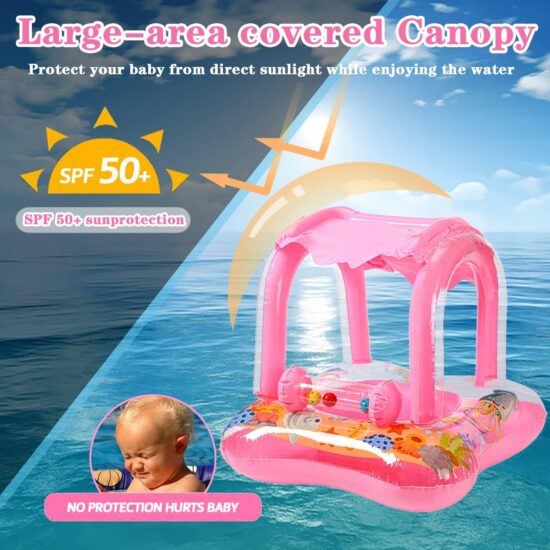 Colac de inot Roz cu Parasolar si chilotel Barcuta gonflabila bebe