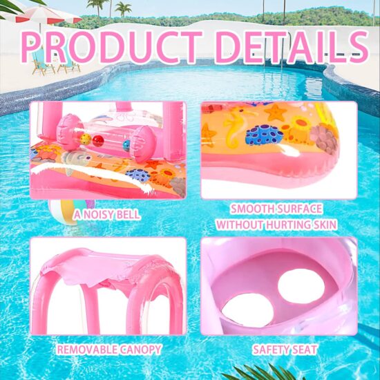 Colac de inot Roz cu Parasolar si chilotel Barcuta gonflabila bebe