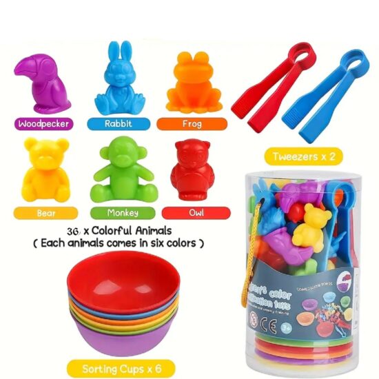 Joc sortare culori Animale din padure Asociere Numarare 36 piese