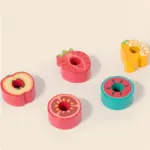 Jucarie educativa lemn Set cuburi constructie si trenulet magnetic