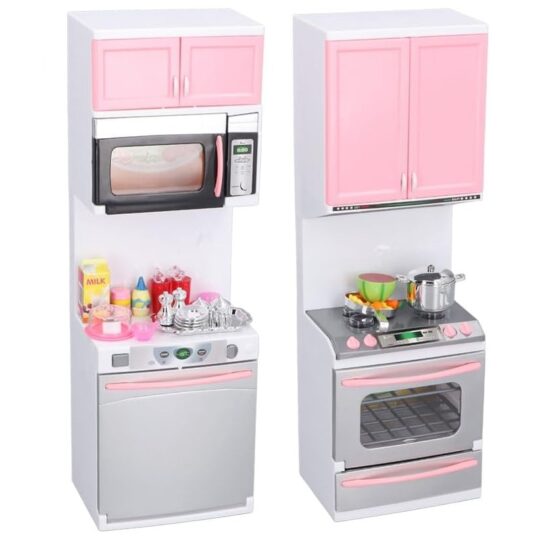 Mini Bucatarie Roz moderna Electrica pentru papusi 2 corpuri
