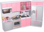Mini Bucatarie Roz moderna Electrica pentru papusi 2 corpuri