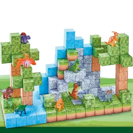 Set Cuburi magnetice Minecraft 142 piese cu figurine Dinozauri