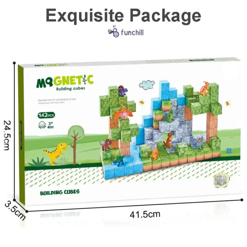 Set Cuburi magnetice Minecraft 142 piese cu figurine Dinozauri