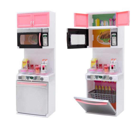 Mini Bucatarie Roz moderna Electrica pentru papusi 2 corpuri
