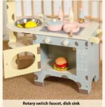 Bucatarie Girafa Jucarie din lemn cu Chiuveta si accesorii vase