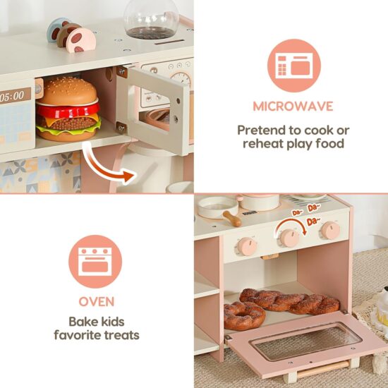 Bucatarie copii lemn Vase Chiuveta Aragaz Cuptor cu microunde