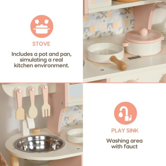 Bucatarie copii lemn Vase Chiuveta Aragaz Cuptor cu microunde