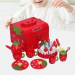 Jucarie copii Set ceai si Tort aniversar din lemn Accesorii bucatarie