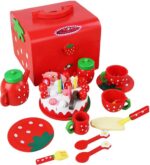 Jucarie copii Set ceai si Tort aniversar din lemn Accesorii bucatarie