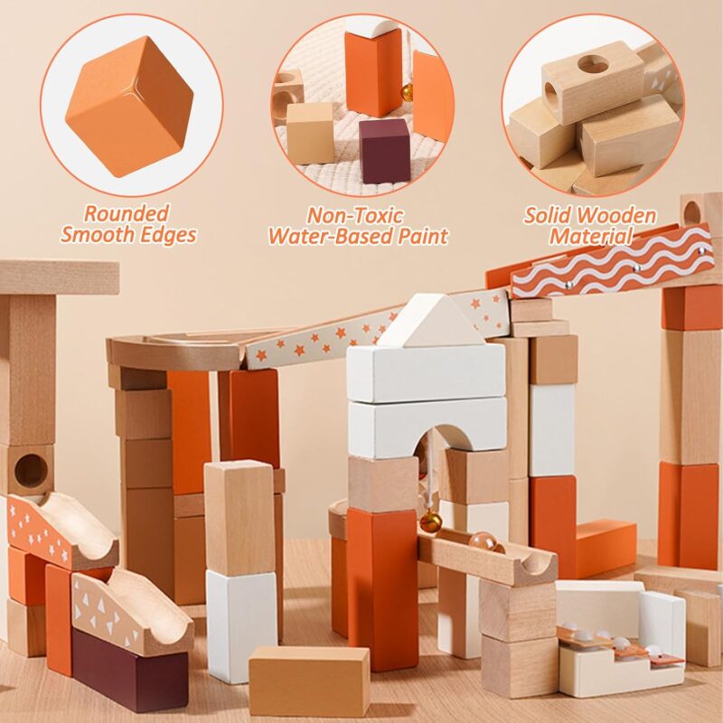 Labirint lemn Pista cu bile Constructii 60 pc STEM cuburi Onshine