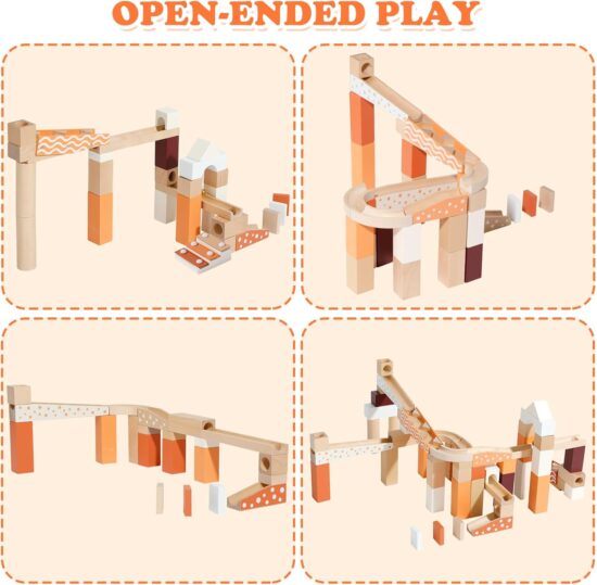 Labirint lemn Pista cu bile Constructii 60 pc STEM cuburi Onshine