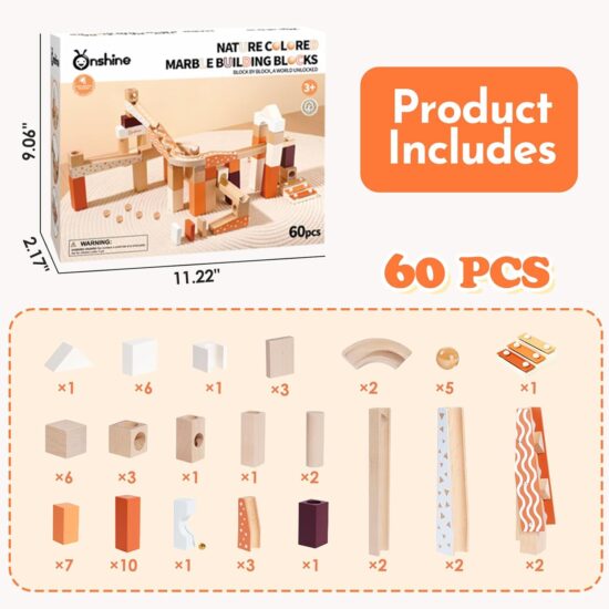 Labirint lemn Pista cu bile Constructii 60 pc STEM cuburi Onshine