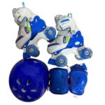 Role Bleu cu Protectii 4 roti incepatori reglabile Lumini Frana Patine