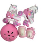 Role Roz cu Protectii 4 roti incepatori reglabile Lumini Frana Patine