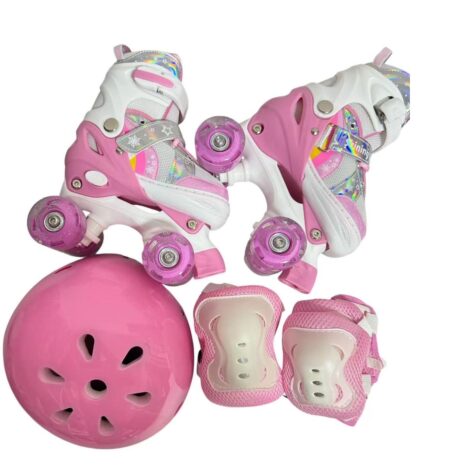 Role Roz cu Protectii 4 roti incepatori reglabile Lumini Frana Patine