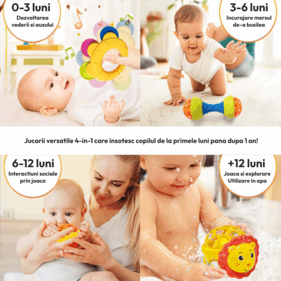 Set 4 Jucarii bebe Zornaitori pentru motricitate Texturi diferite