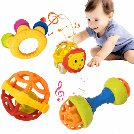 Set 4 Jucarii bebe Zornaitori pentru motricitate Texturi diferite Set 4 Jucarii bebe Zornaitori pentru motricitate Texturi diferite