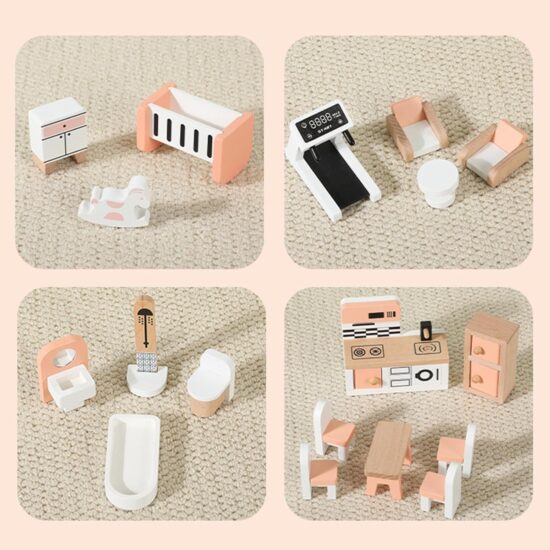 Set de Mobilier lemn copii Casuta pentru papusi 34 piese