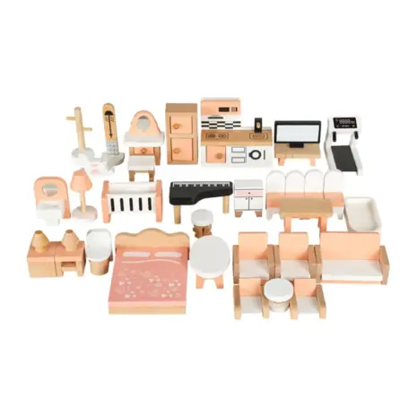 Set de Mobilier lemn copii Casuta pentru papusi 34 piese