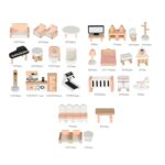 Set de Mobilier lemn copii Casuta pentru papusi 34 piese