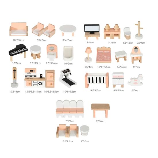 Set de Mobilier lemn copii Casuta pentru papusi 34 piese