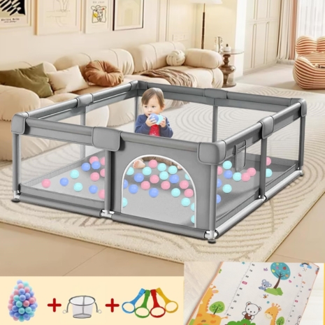 Tarc de joaca Gri 150x200 cu ventuze Loc bebelusi 50 bile colorate