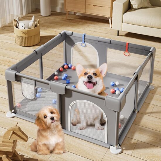 Tarc de joaca Gri 150x200 cu ventuze Loc bebelusi 50 bile colorate