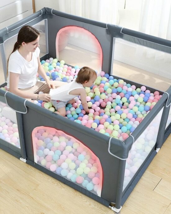 Tarc de joaca Gri 150x200 cu ventuze Loc bebelusi 50 bile colorate