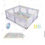 Tarc de joaca Gri cu ventuze Loc pentru bebelusi 60 bile colorate