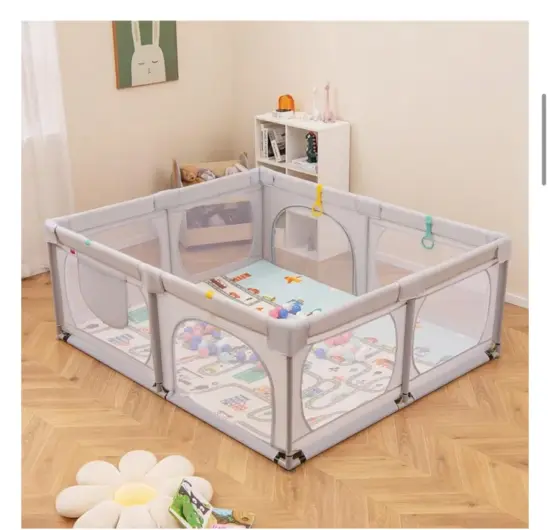 Tarc de joaca Gri cu ventuze Loc pentru bebelusi 60 bile colorate