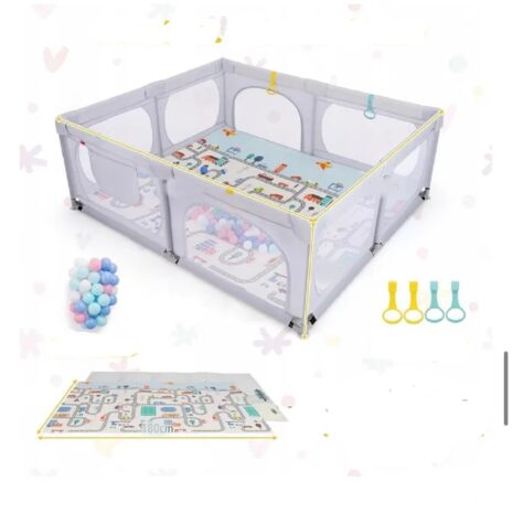 Tarc de joaca Gri cu ventuze Loc pentru bebelusi 60 bile colorate