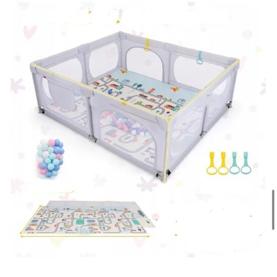 Tarc de joaca Gri cu ventuze Loc pentru bebelusi 60 bile colorate Tarc de joaca Gri cu ventuze Loc pentru bebelusi 60 bile colorate